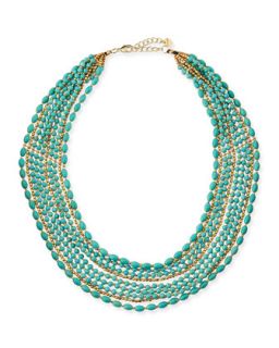 Multi Strand Beaded Statement Necklace, Turquoise/Golden   Nakamol  