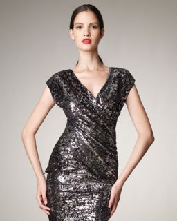 Womens Wrapped Sequin Top   Donna Karan   Black/Silver (4)