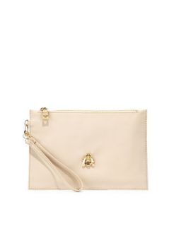 Large Faux Leather Scarab Wristlet, Ivory   Love Moschino