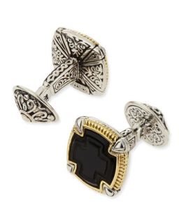 Mens Ares Square Silver & 18k Gold Cuff Links   KONSTANTINO   Tan (18k )