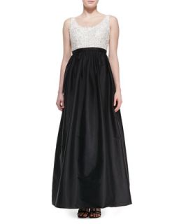 Womens Sleeveless Sequined Bodice Ball Gown   Aidan Mattox   Ivory/Black (12)