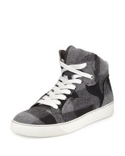 Mens Plaid Wool High Top Sneaker, Gray Multi   Lanvin   Grey multi (12/13D)