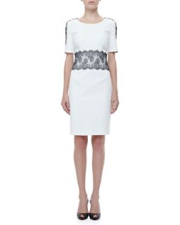 Womens Lace Trim Half Sleeve Dress, White/Black   Escada   Off white (36)