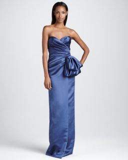 Womens Strapless Gown with Oversize Bow   David Meister Signature   Blue (12)