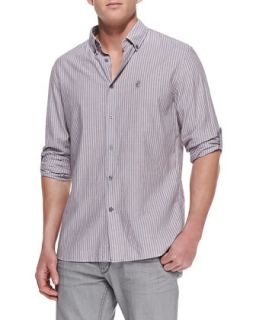Mens Striped Button Down Shirt, Purple   John Varvatos Star USA   Purple