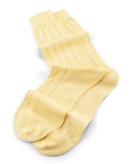Mens Mid Calf Solid Sea Island Ribbed Socks, Yellow   Pantherella   Yellow