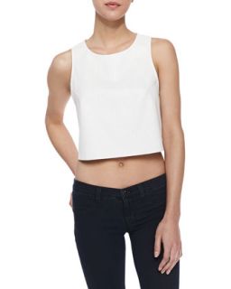 Womens Faux Leather Perforated Crop Top, Ivory   Cusp by    Ivory