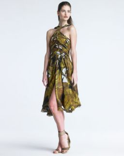 Womens Printed Draped Bodice Dress   Donna Karan   Citrus green (10)