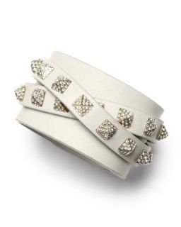 Rockstud Multi Strand Crystal Stud Leather Bracelet, Ivory   Valentino   Ivory