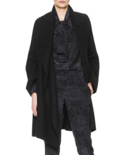 Womens Wide Collared Cashmere Coat with Belt, Nero Black   Bottega Veneta  
