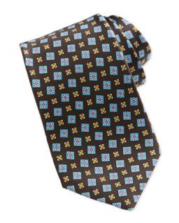 Mens Tossed Squares Neat Printed Tie, Brown   Kiton   Brown