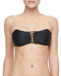 Womens Braided Convertible Bandeau Bikini Top   PilyQ   Black (SMALL)