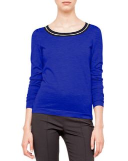 Womens Cashmere Silk Knit Pullover, Blue   Akris   Blue (6/38)
