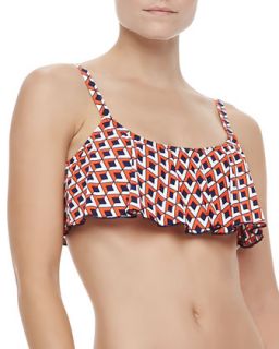 Womens Pop Geometric Print Flutter Swim Top   Splendid   Orange (LARGE/12)