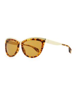 Colorblock Cat Eye Sunglasses, Brown Tortoise/Gold   Alexander McQueen   Brown