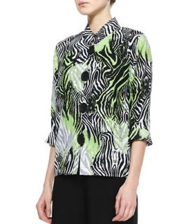 Margarita Zebra Linen Jacket, Womens   Caroline Rose   Multi/Black (2X (20/22))