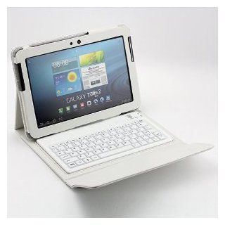 White Wireless Bluetooth Keyboard Pu Leather Stand Case Cover Bag for Samsung Galaxy Tab 2 10.1 P5100 P5110 5113 Tablet Computers & Accessories
