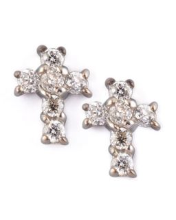 Diamond Cross Earrings, White Gold   KC Designs   White gold