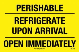 Polar Tech SCL218 Pressure Sensitive Permanent Adhesive Label, "PERISHABLE REFRIGERATE UPON ARRIVAL OPEN IMMEDIATELY", 3" Length x 2" Width, Black on Yellow (Roll of 500)