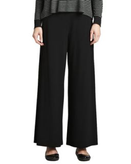Womens Washable Stretch Jersey Wide Leg Pants   Eileen Fisher   Black (X LARGE