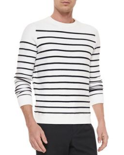 Mens Striped Long Sleeve Terry Sweater   Vince   Cream/Navy (LARGE)