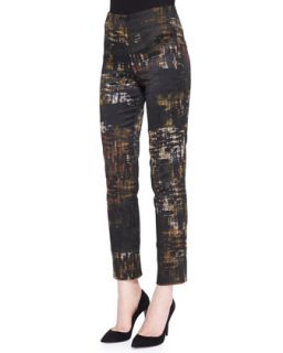 Womens Slim Abstract Printed Pants, Black/Multi   Donna Karan   Multi colors
