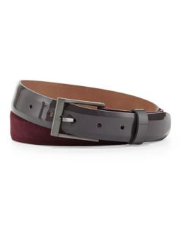 Mens Suede/Patent Leather Belt, Bordeaux/Gray   Lanvin   Bordeaux/Grey (38)