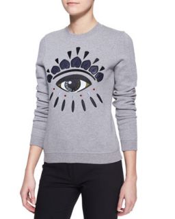 Womens Embroidered Cotton Eye Sweatshirt   Kenzo   Stone grey (X SMALL)