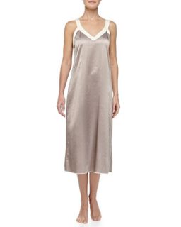 Womens Cassis Long Satin Gown, Truffle/Cream   Louis at Home   Truffle/Cr