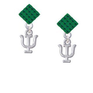 Small Greek Letter   PSI Green Emerald Crystal Diamond Shaped Lulu Post Earrings Dangle Earrings Jewelry