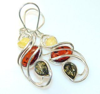 Amber Women's Silver Earrings 6.60g (color brown, dim. 2, 5/8, 1/4 inch). Amber, Butterscotch, Green Amber Crafted in 925 Sterling Silver only ONE earrings available   earrings entirely handmade by the most gifted artisans   one of a kind world wide 
