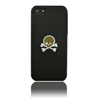 Deos SWAROVSKI Leather Case With Brown & White Crystal Skull For iPhone 5, Black