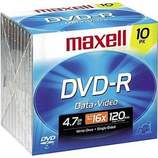 Maxell 4.7GB 16X DVD R, Slim Jewel Case, 10/Pack