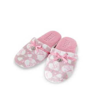 Lipsy Online exclusive Lipsy light pink and brown patterned fleece slippers