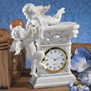Design Toscano Inc Baroque Twin Cherubs Bonded Marble Desktop Clock   Desktop Clocks