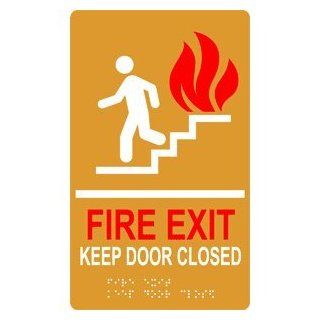 ADA Fire Exit Keep Door Closed Braille Sign RRE 270 MULTI WHTonGLD  Business And Store Signs 