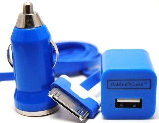 CablesFrLess 3 in 1 Blue and White Two Tone USB Tangle Free Noodle Charging Kit fits iPhone 4 Cell Phones & Accessories