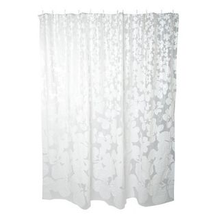 White opaque floral print shower curtain