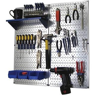 Wall Control Metal Pegboard Utility Tool Storage Kit, Galvanized Pegboard and Blue Accessories