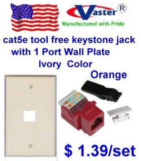 Vastercable, Cat5e Tool Less RJ45 Keystone Jack, ORANGE, WITH 1 Port RJ 45 Keystone Wall Plate, Ivory Computers & Accessories