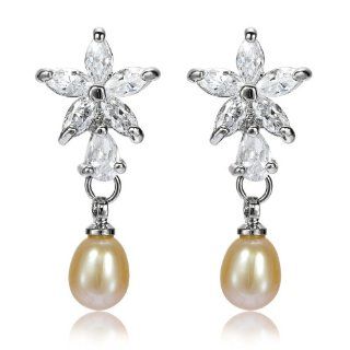 Rizilia Jewelry Appealing Well liked White Gold Plated CZ Oval Cut Skin Pearl Color Chandelier Earrings Jewelry