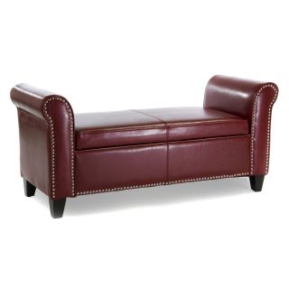 Hemmingway Red Bonded Leather Armed Storage Bench   Indoor Benches