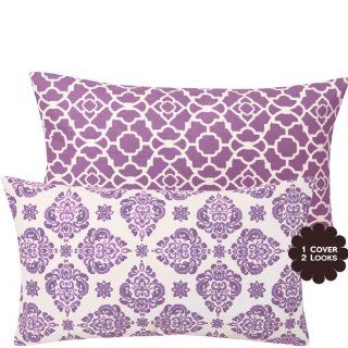 Lucky Violet Double sided 12x20" Lumbar Throw Pillow Cover   Floral, Flowers, Geometric Lattice   Violet, Lilac, Ivory   1 Cover, 2 Looks  