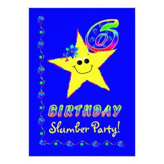Smiley Star 6th Birthday Slumber Party Invitation
