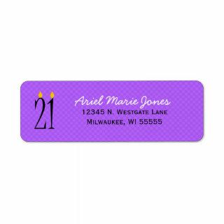 21st Birthday Candle Purple Return Address Labels