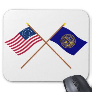 Crossed US 37 star and Nebraska State Flags Mouse Pads