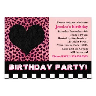 Cheetah Heart Birthday Party   Pink Personalized Invitations