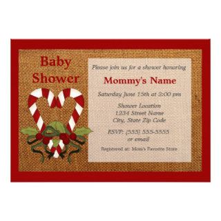 Candy Cane Heart Burlap Baby Shower Invitation