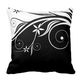 Black And White Elegant Floral Swirls Throw Pillow