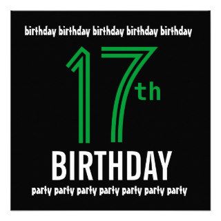 17th Birthday Party Modern Black and Color Number Custom Announcements